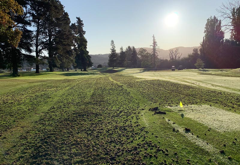 An all-nighter on the golf course during wildfire threat Fairway aerification