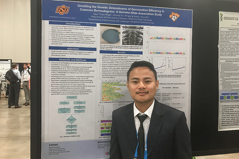 Asian man standing in front of a research presentation board